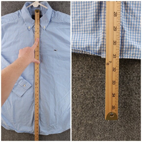 Vineyard Vines Check Whale Button-Down Large Cotton Blue Casual Long Sleeve Men - Picture 13 of 16